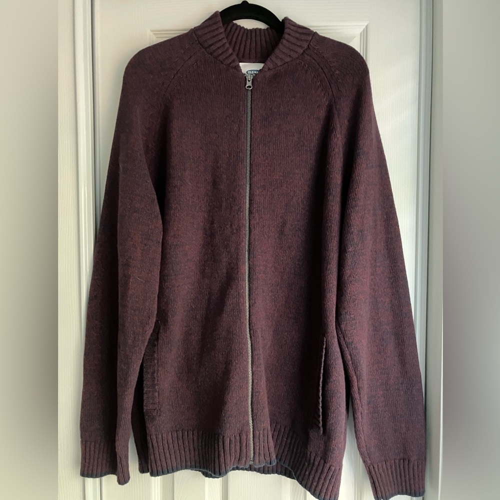 OLD NAVY wool blend full zip sweater stand collar soft cozy chunky grandpa XL